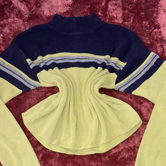 Striped Green and navy Women's Sweater - Picture 1 of 8